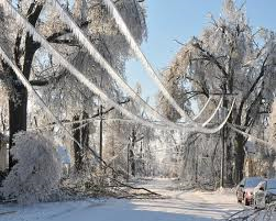 Ice frozen heighted down electrical power lines