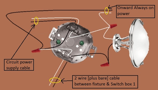 3 Way Switch Circuit - Power at Fixture - Extension - Onward 'Always On' power from Fixture