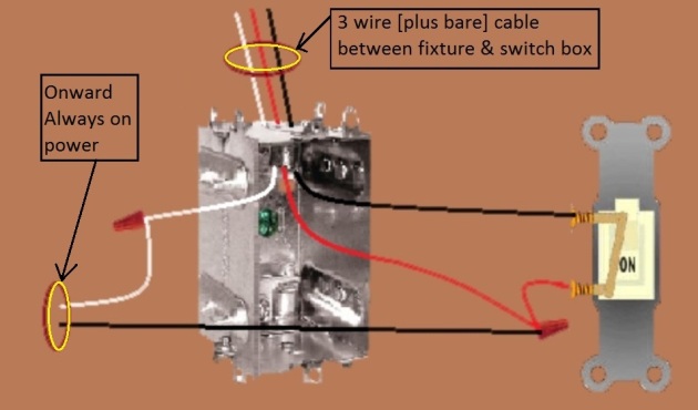 2011 Compliant Basic Switch Circuit with power at fixture - Extension - Onward 'Always On' Power from Switch