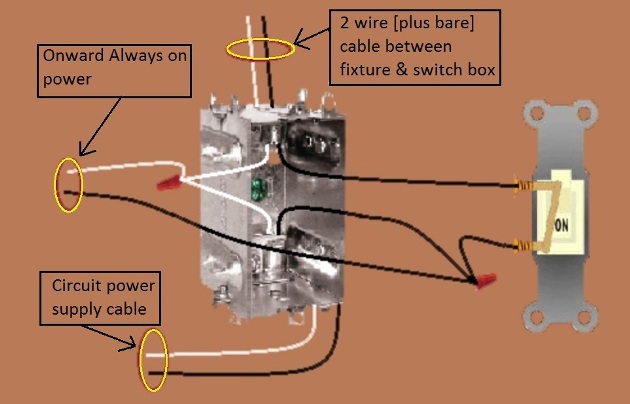 Basic Switch Circuit with power at Switch - Extension -  onward 'always on' power from switch