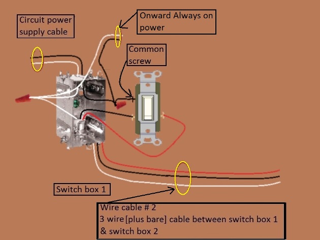 4 Way Switch Circuit - Power source at 1st switch - Fixture Feed from  3rd Switch - Extension - Onward 'Always On' power from Switch 1