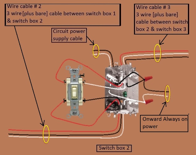 4 Way Switch Circuit - Power at 2nd Switch - Fixture Feed at 1st Switch - Extension - Onward 'Always On' Power from Switch 2
