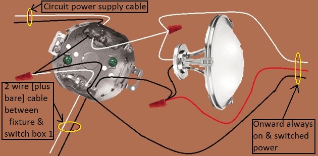 3 Way Switch Circuit - Power at Fixture - Extension - Onward 'Always On and Switched power from Fixture