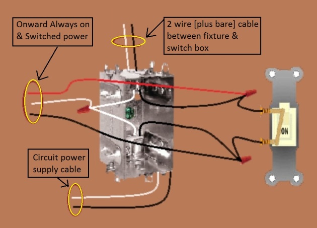 2011 NEC Compliant - Basic Switch Circuit - Power at Switch - extension - onward 'Always On and Switched' power from switch
