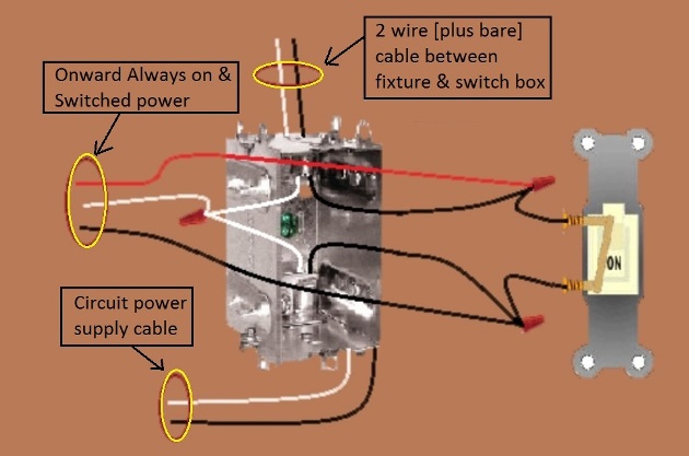 Basic Switch Circuit with power at Switch - Extension -  onward 'always on and switched' power from switch