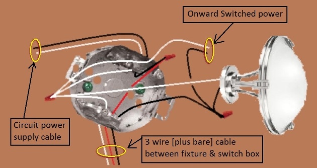 2011 Compliant Basic Switch Circuit with power at fixture - extension - Onward 'Switched' power from Fixture