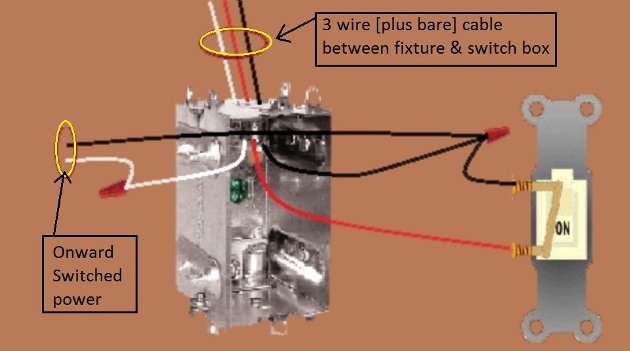 2011 Compliant Basic Switch Circuit with power at fixture - Extension - Onward Switched' Power from Switch