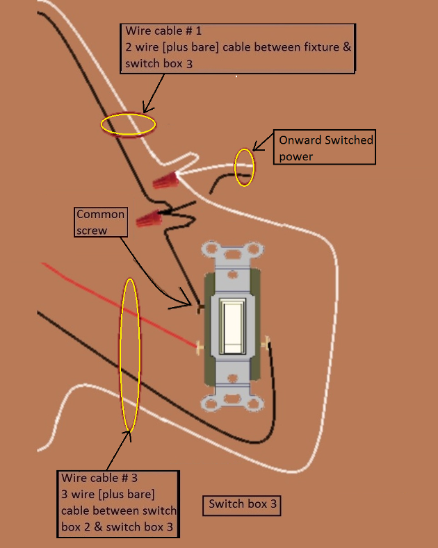 4 Way Switch Circuit - Power at 2nd Switch - Fixture Feed from 3rd Switch - Extension - Onward 'Switched' Power from Switch 3