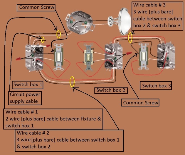 4 Way Switch Circuit - Power and Fixture Feed from Switch 1