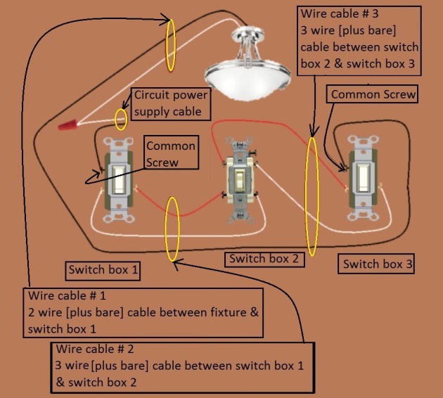 4 Way Switch Circuit - Power and Fixture Feed from Switch 1