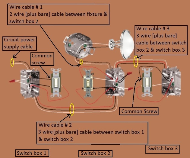 4 Way Switch Circuit - Power at 1st switch - Fixture Feed at 2nd Switch