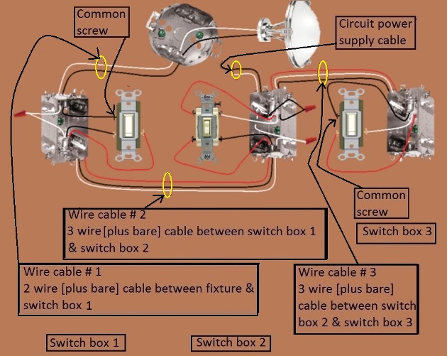 4 Way Switch Circuit - Power at 2nd Switch - Fixture Feed at 1st Switch