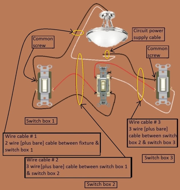 4 Way Switch Circuit - Power at 2nd Switch - Fixture Feed at 1st Switch