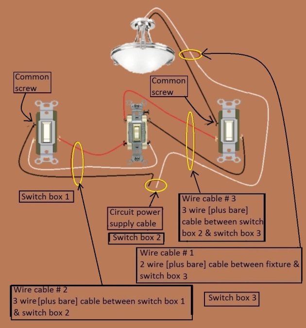 4 Way Switch Circuit - Power at 2nd Switch - Fixture Feed from 3rd Switch