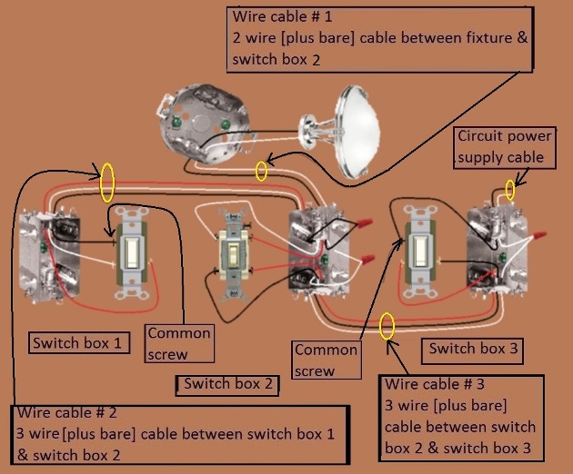 4 Way Switch Circuit - Power at 3rd Switch - Fixture Feed from Switch 2