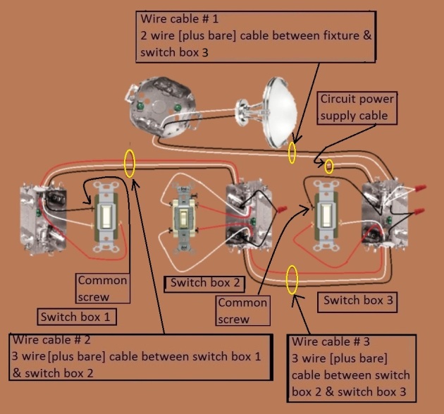 4 Way Switch Circuit - Power at 3rd Switch - Fixture Feed from 3rd Switch