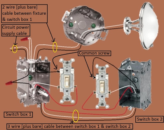 3 Way Switch Circuits - Power and Fixture Feed at Same Switch