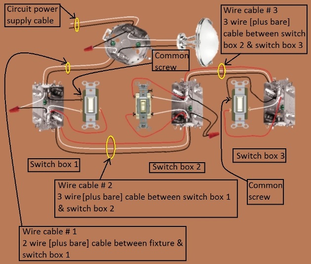 4 Way Switch Circuit - Power at Fixture- feed to 1st switch