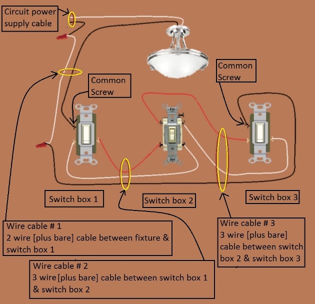 4 Way Switch Circuit - Power at Fixture- feed to 1st switch