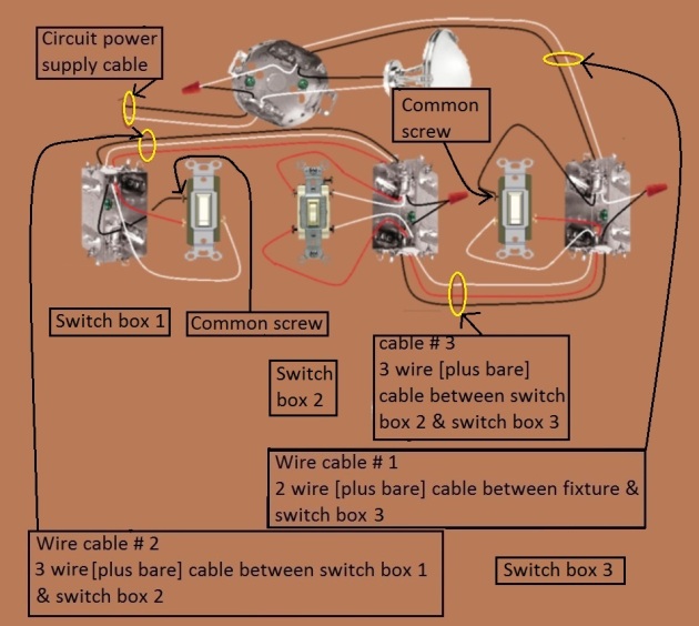 4 Way Switch Circuit - power at Fixture - Feed to 3rd Switch