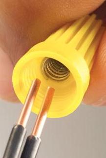 two wires and yellow wire nut
