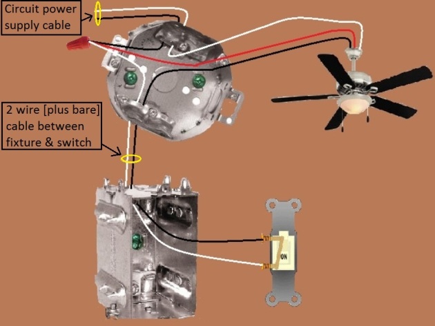 Fan / Light Combination Fixture Switch Circuits - Fan Always Hot / Light Switched - Power Source at Fixture