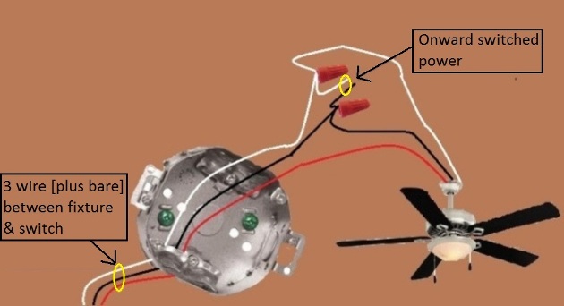 Fan / Light Combination Fixture Wiring - Switched Separately - Power at Switch - Extension - Onward 'Switched' Power rom Light at Fixture