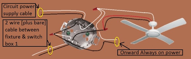 Fan Light Combination Switch Wiring - Switched Together - 3 Way Switches - Power at Fixture - Extension - Onward 'Always On' Power from Fixture