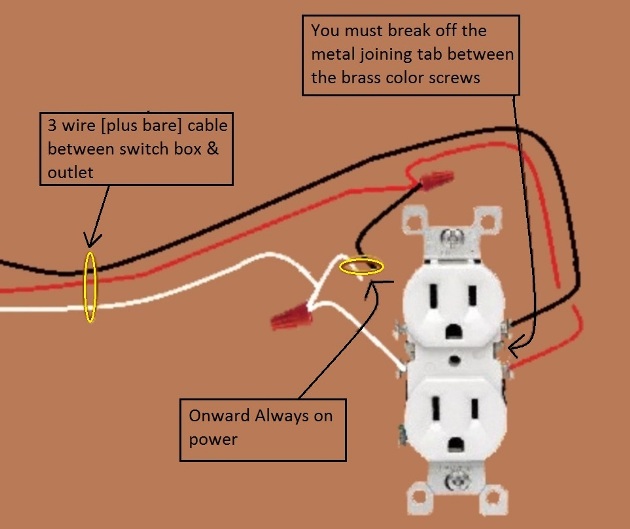 2011 NEC Compliant - Outlet, Half Switched Circuit Wiring - Power Source at Switch - Extension - Onward 'Always On' Power from Outlet