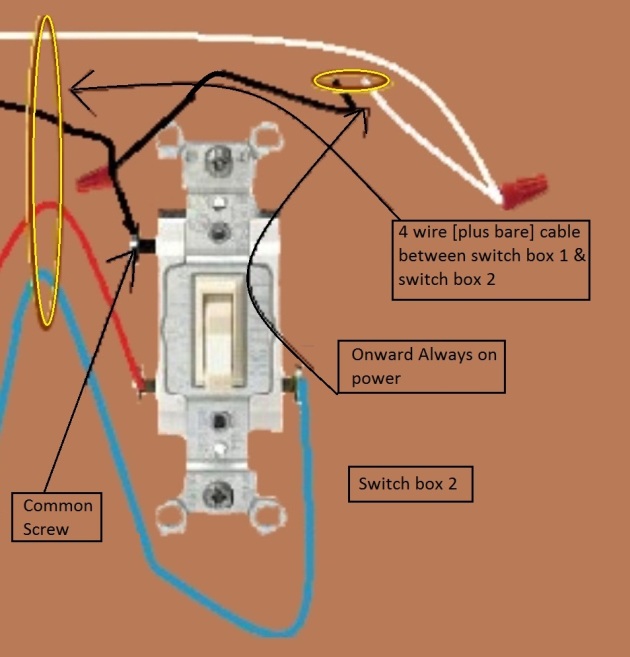 2011 NEC Compliant - Outlet, Half Switched Circuit Wiring - Power Source at Switch controlled by 3 way switches - Extension - Onward 'Always On' Power from Switch 2