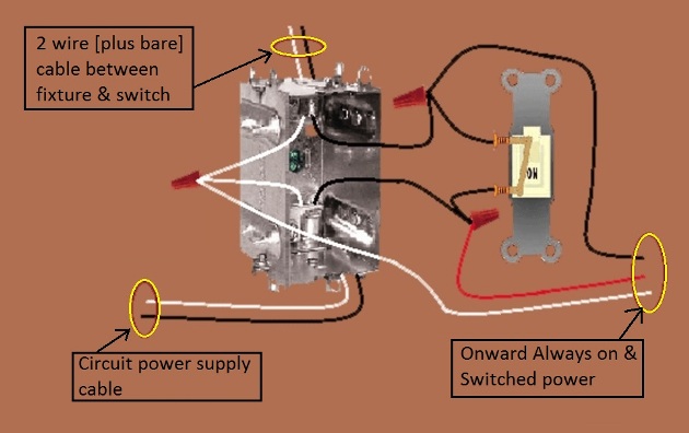 Fan Light Combination Switch Wiring - Switched Together - Power at Switch - Extension - Onward 'Always On and Switched' Power from Switch