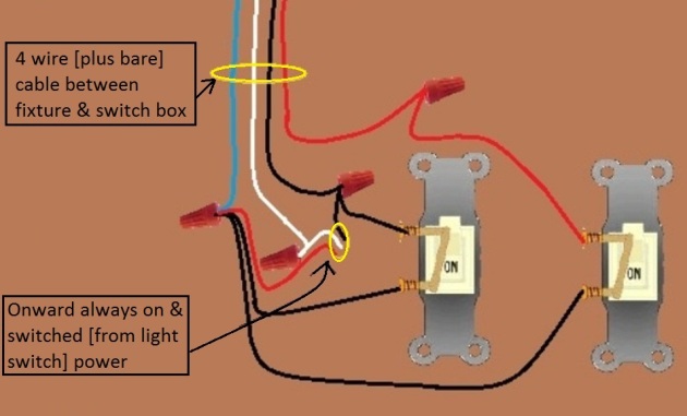 2011 NEC Compliant  - Fan / Light Combination Fixture Switch Circuits -  Switched Separately - Power at Fixture - Extension - Onward 'Always On and Switched' Power from Light Switch at Switch box