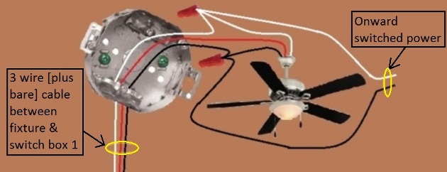 2011 NEC Compliant - Fan / Light Combination Fixture Switch Circuits - Switched Separately - Power at Switch / Light controlled by 3 way switches / Fan at one location only - Extension - Onward 'Switched' Power from Light Switch at Fixture