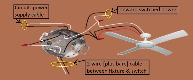 Fan Light Combination Switch Wiring - Switched Together - Power at Fixture - Extension - Onward 'Switched' Power from Fixture