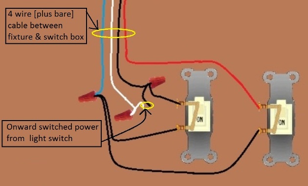 2011 NEC Compliant  - Fan / Light Combination Fixture Switch Circuits -  Switched Separately - Power at Fixture - Extension - Onward 'Switched' Power from  Light Switch at Switch box