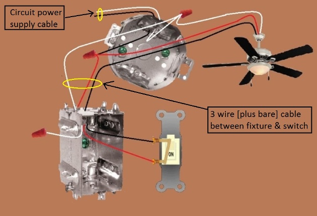  NEC Compliant -  Fan / Light Combination Fixture Switch Circuits - Fan Always Hot / Light Switched - Power Source at Fixture