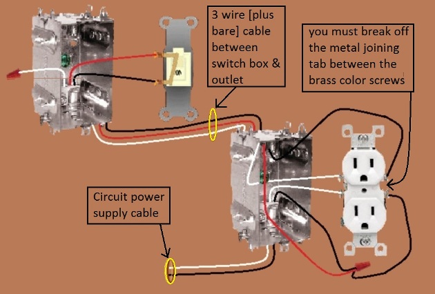 2011 NEC Compliant - Outlet, Half Switched Circuit Wiring - Power Source at Outlet
