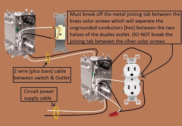 Outlet, Half Switched Circuit Wiring - Power at Outlet