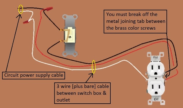 2011 NEC Compliant - Outlet, Half Switched Circuit Wiring - Power Source at Switch