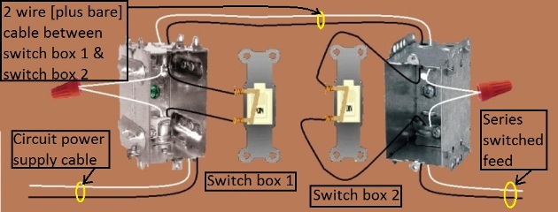 Series Switch Circuit Wiring - Power Source and Switched Feed at Different Switch